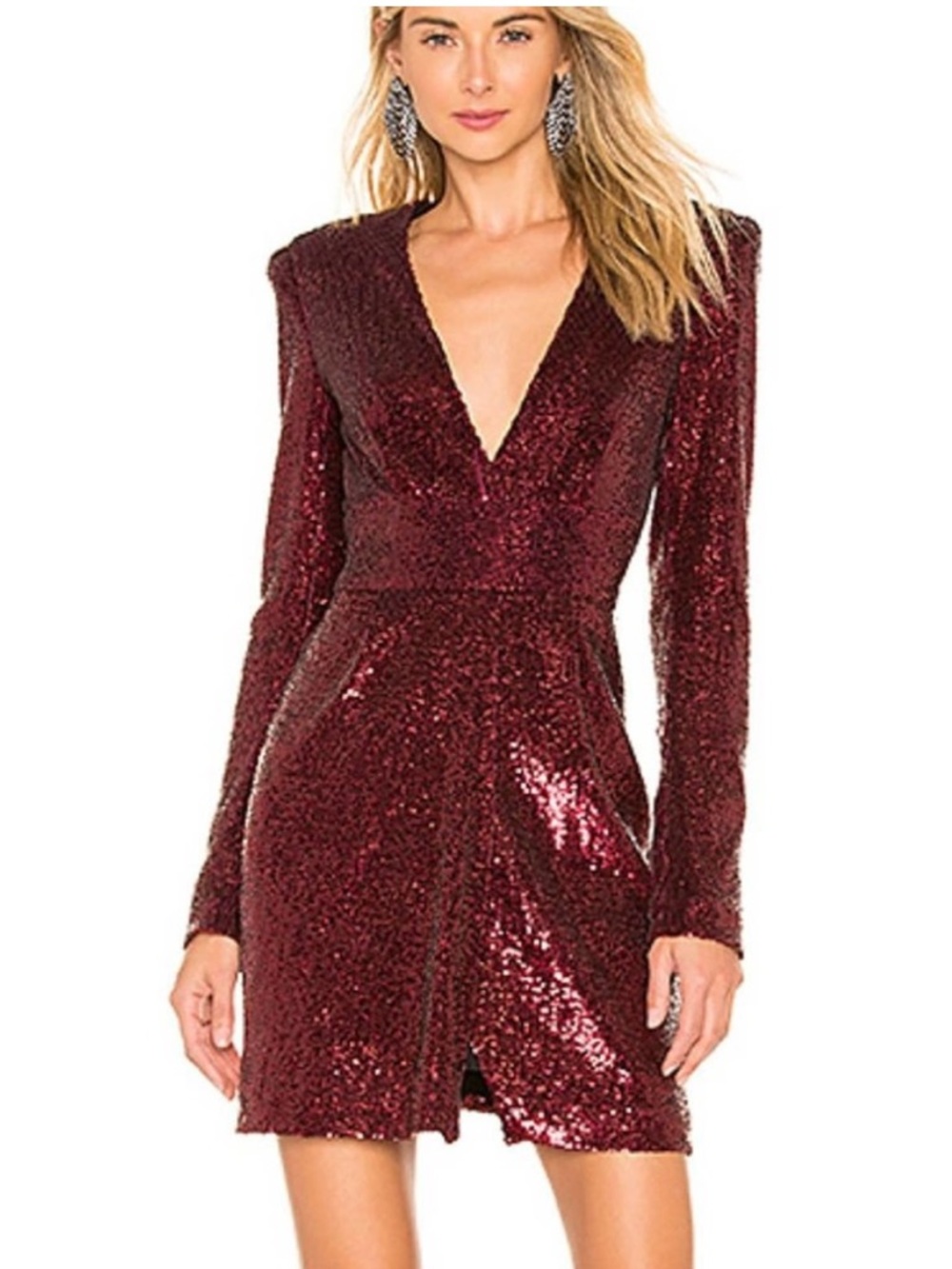 A.L.C. Mara Sequin Ling Sleeve Mini Dress Bordeaux Burgundy Red 4